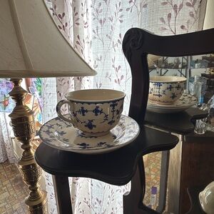Blue and White Floral Teacup and Saucer Set